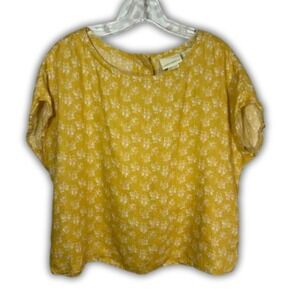Cynthia Rowley S Flowy Butter Yellow Floral Linen Top Button Back Dolman Sleeve